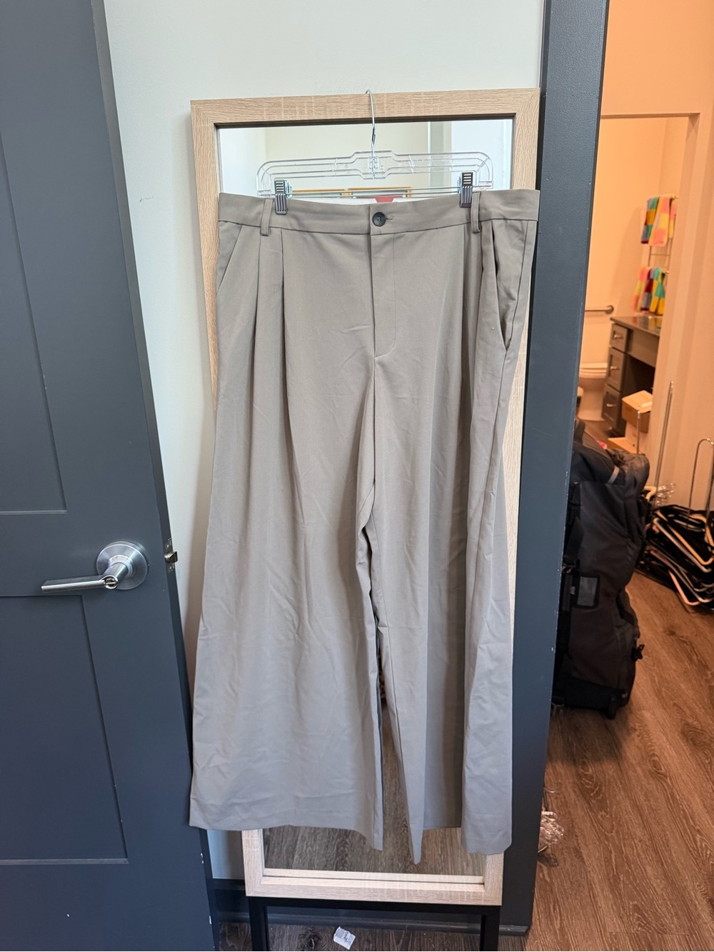 Zara women Wide-Leg Pleated Chinos in Taupe